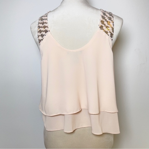 Forever 21 Light Peach Layered Tank Top Sequin Strap Chiffon Double Tier Medium - Picture 3 of 9